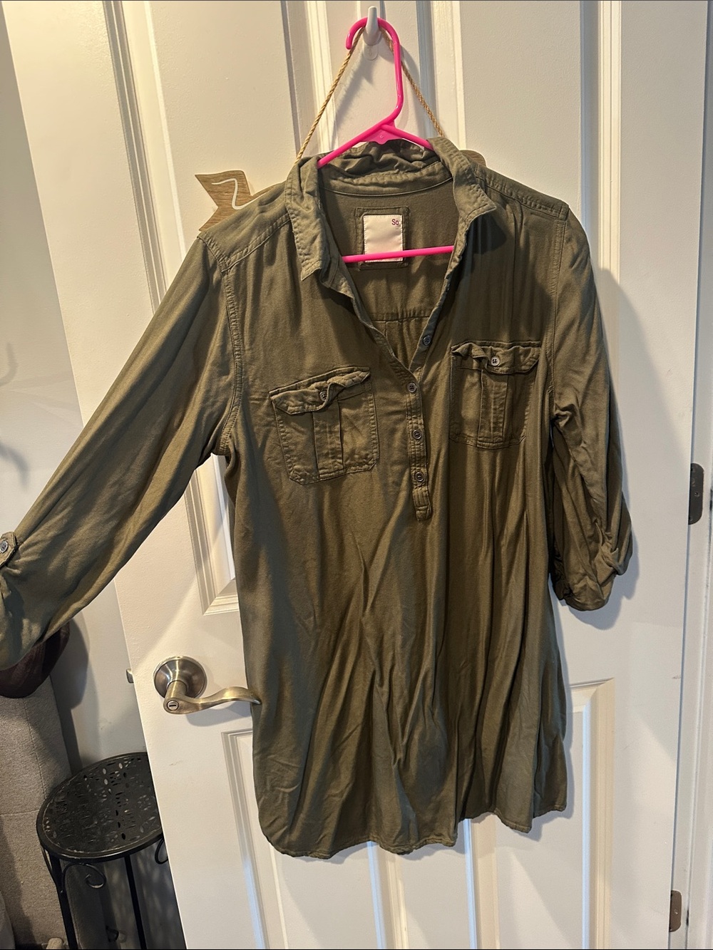 Olive Green Women's Oversized Shirt Dress